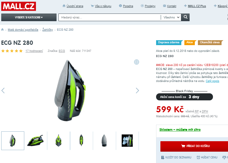 Napařovací žehlička ECG NZ 280