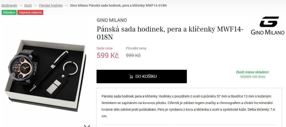 Set hodinek, pera a klíčenky pro pány Gino Milano