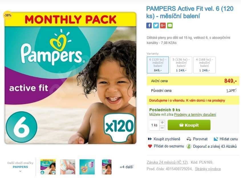 Plenky Pampers Active Fit, 120ks, 15+kg