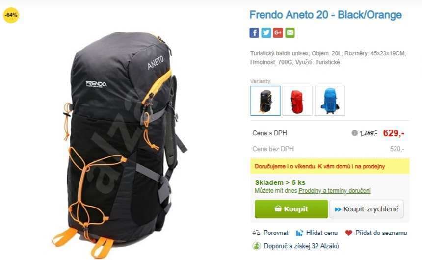 Menší turistický batoh Frendo Aneto 20l