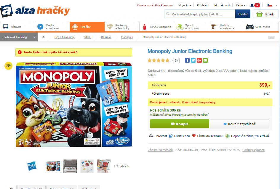 Hra Monopoly Junior Electronic Banking