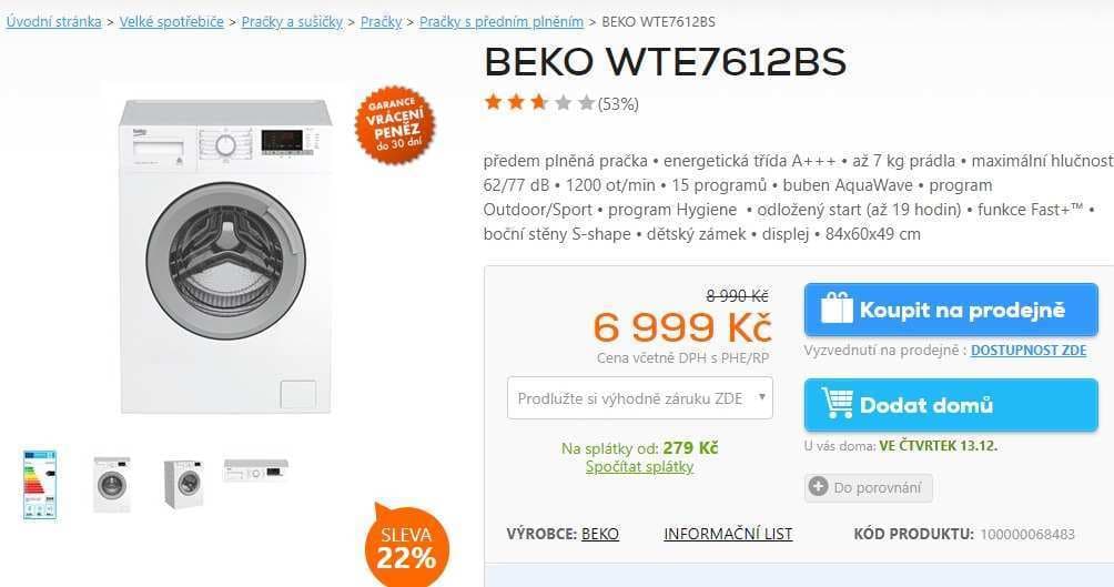 Pračka Beko, 7kg, 1200 ot., A+++