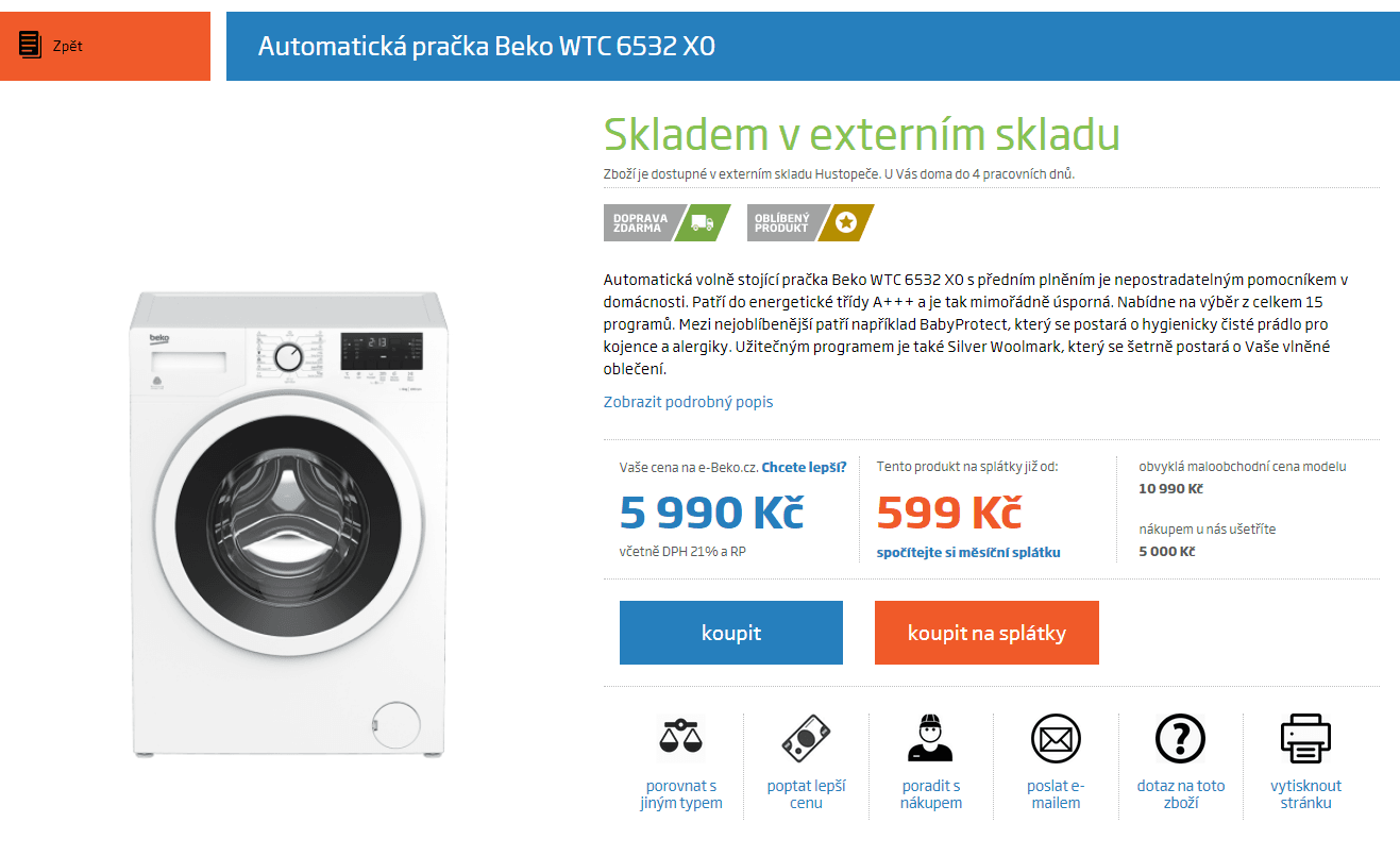 Pračka Beko, 6kg, 1000 ot., A+++, 50cm