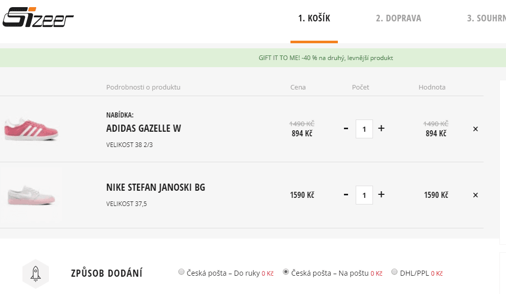 Sizeer.cz - sleva 40% na druhý produkt