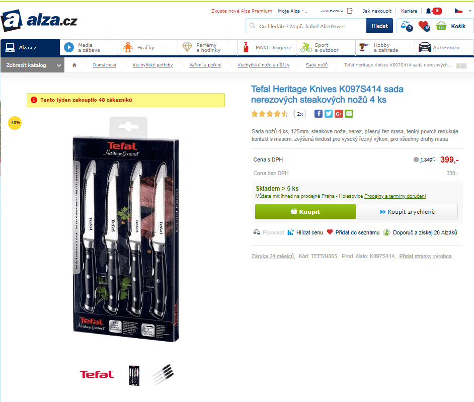 Steakové nože Tefal nerez 4 ks