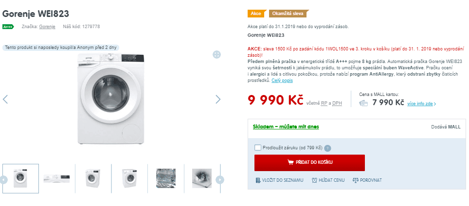 Pračka Gorenje, 8kg, 1200 ot., A+++