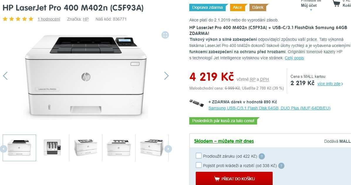 Laserová, ČB tiskárna HP + dárky