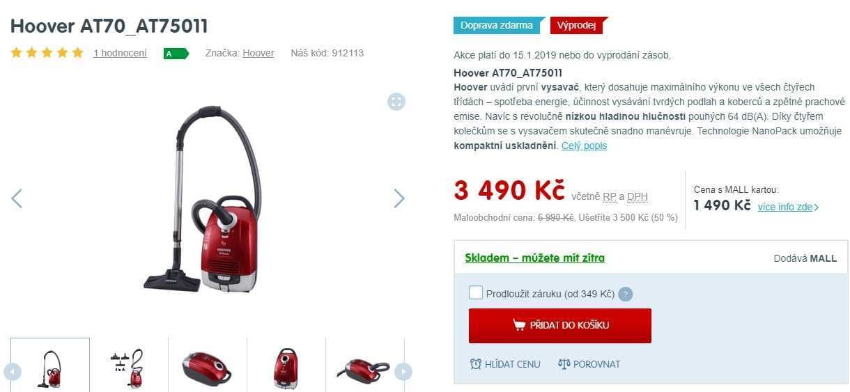 Vysavač Hoover, sáčkový 5 litrů
