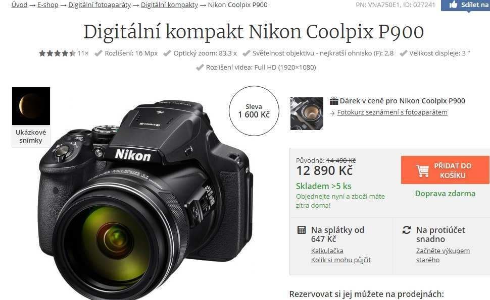Nikon Coolpix P900, 16MPx, 83x zoom, NFC