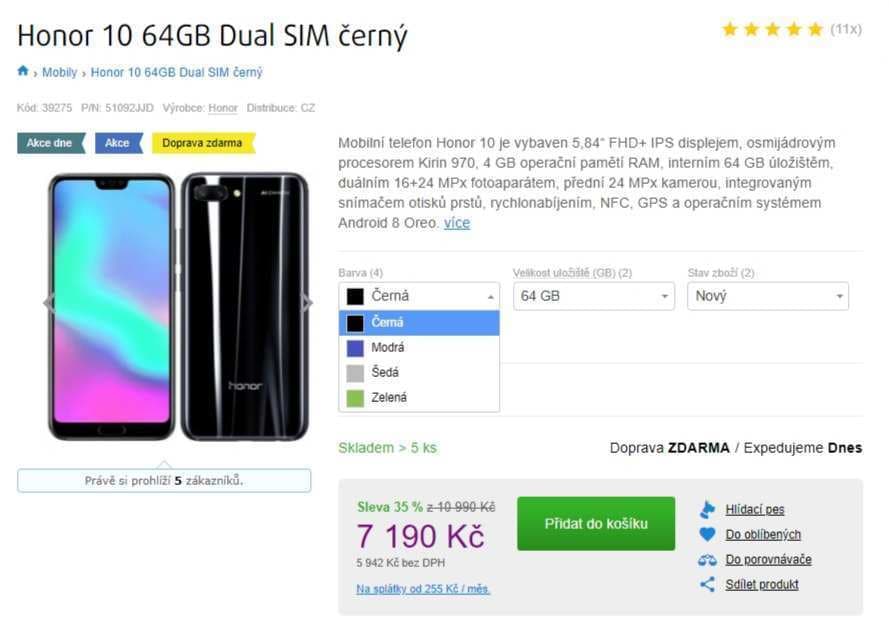 Honor 10, 8x 2,4GHz, 4GB RAM, 5,84"
