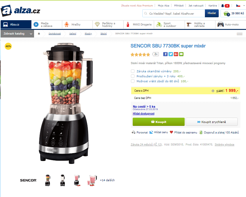 Stolní mixér Sencor, 2 l, 1800W
