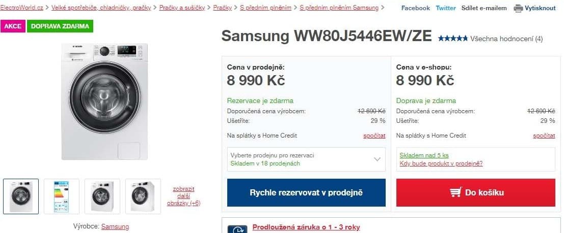 Pračka Samsung, 8kg, 1400 ot., A+++