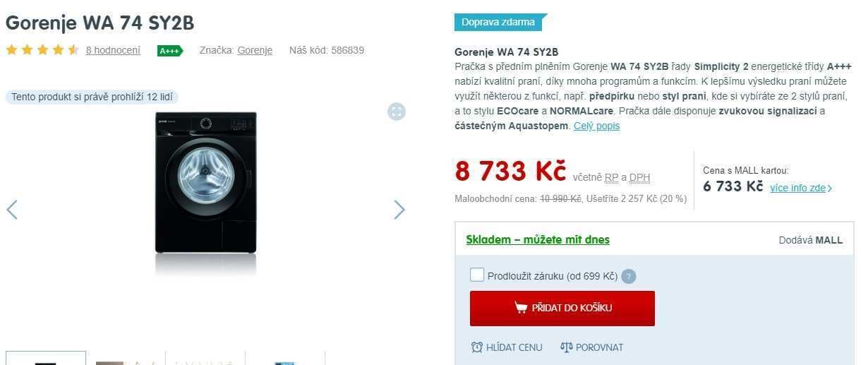 Pračka Gorenje, 7kg, 1400 ot., A+++