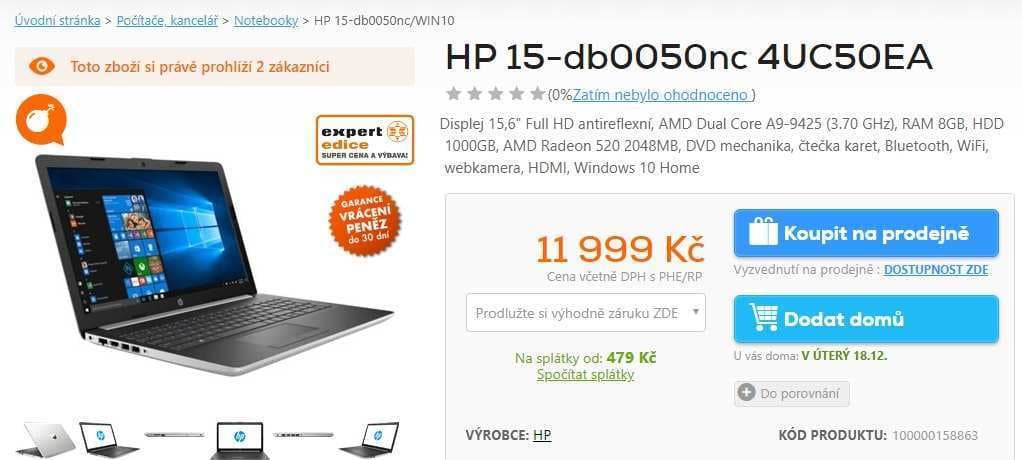 HP, 3,7GHz, 8GB RAM, 2GB grafika, 15,6"
