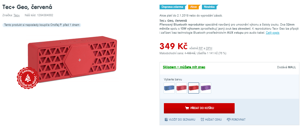 Přenosný Bluetooth reproduktor Tec+ Geo