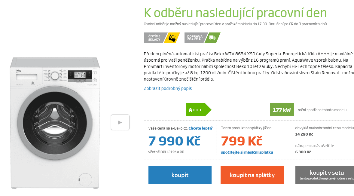 Pračka Beko, 8kg, 1200 ot., A+++