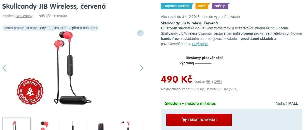 Bezdrátová sluchátka Skullcandy JIB 