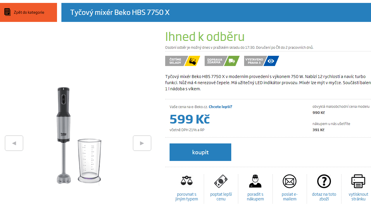 Tyčový mixér Beko 750W, 1x nádoba