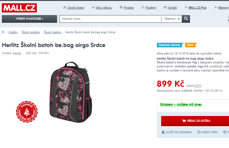Školní batoh Herlitz Airgo Srdce