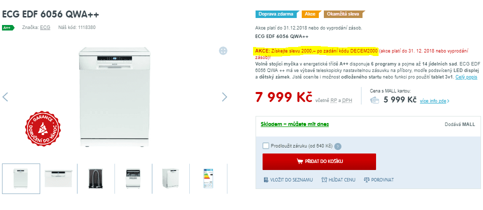 Myčka ECG, 14 sad, A++, 6 prog.