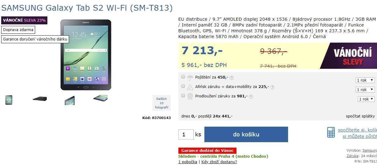 Tablet Samsung, 8x 1,8GHz, 3GB RAM, 9,7"