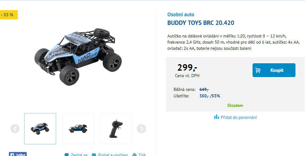 Auto na dálkové ovládání Buggy 1:20
