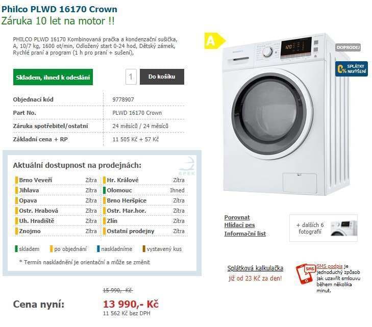 Pračka se sušičkou Philco, 10/7 kg, 1600 ot.