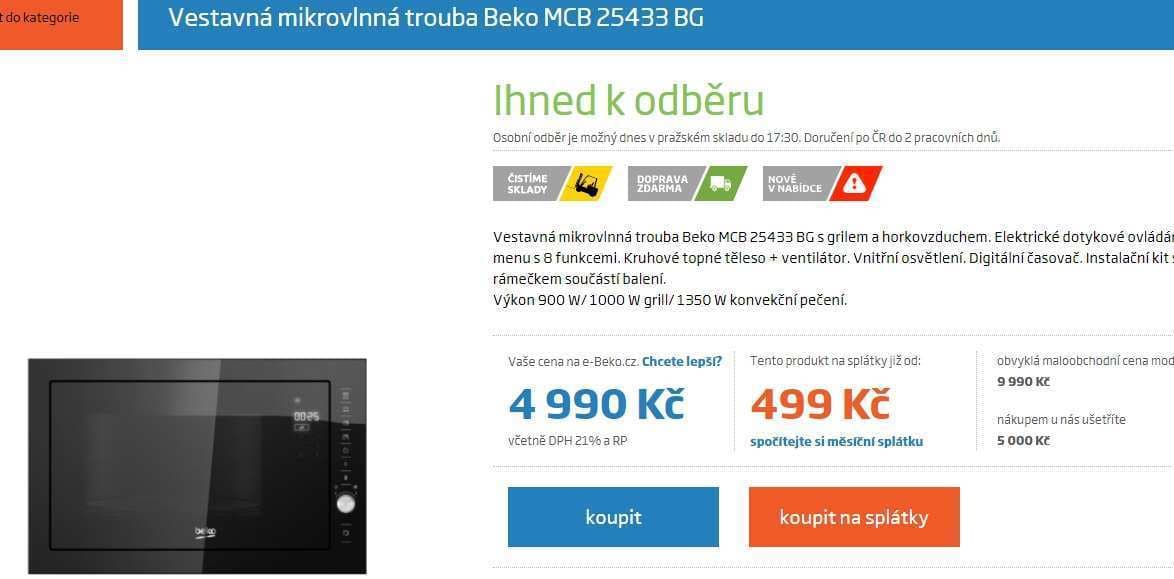 Vestavná mikrovlnka Beko, gril, horký vzduch