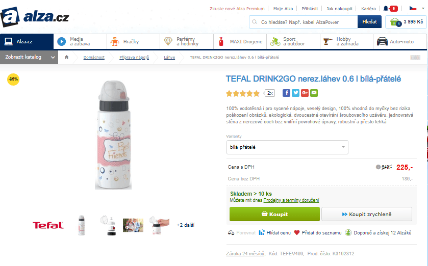 Vodotěsná láhev nerez Tefal DRINK2GO 0,6 l