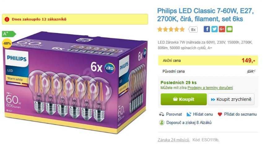 Žárovka Philips LED Classic 7-60W, E27