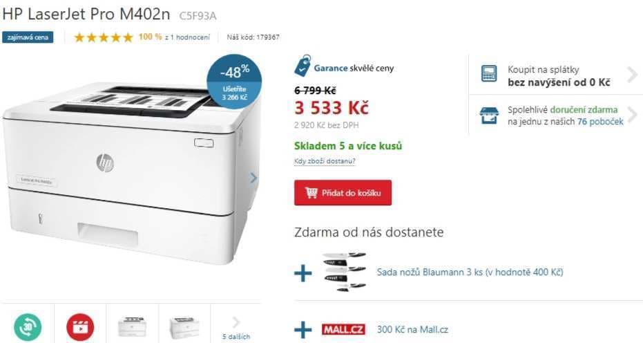 Laserová, ČB tiskárna HP + dárky