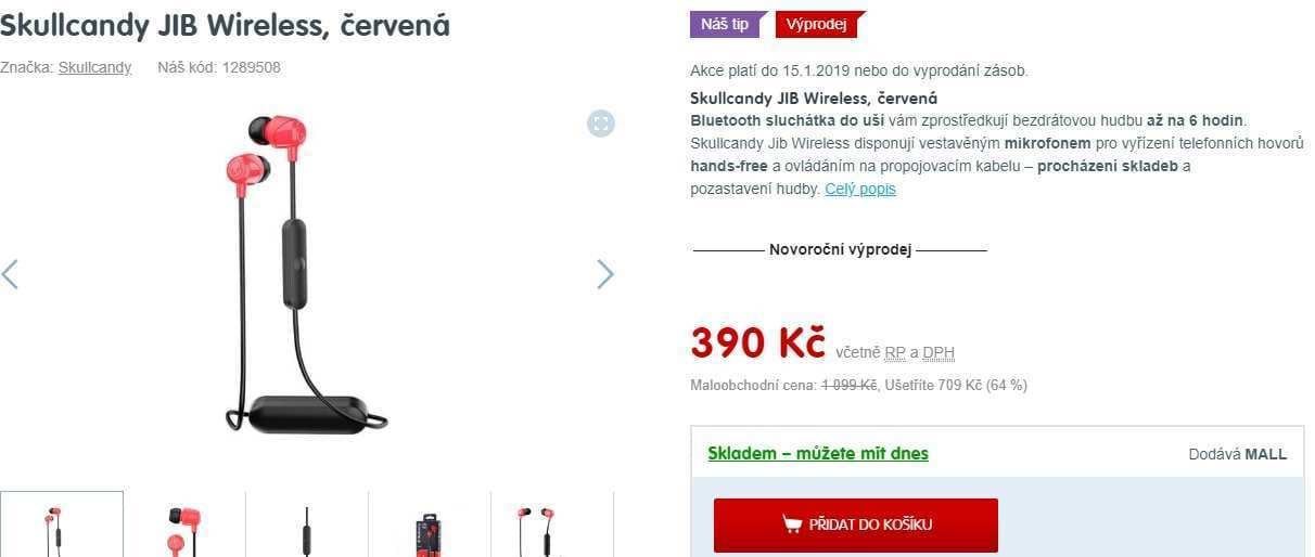 Bezdrátová sluchátka Skullcandy JIB 