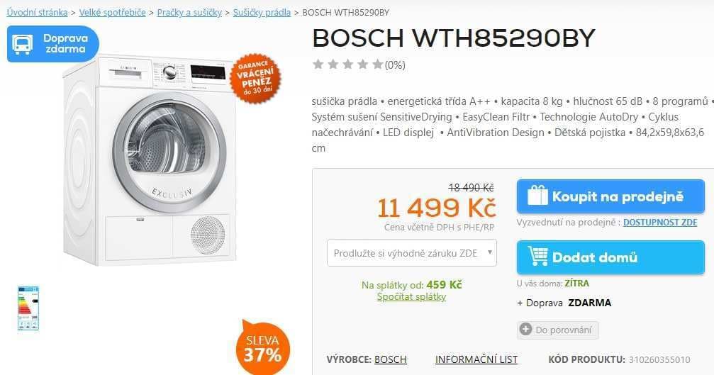 Sušička prádla Beko, 8kg, A++