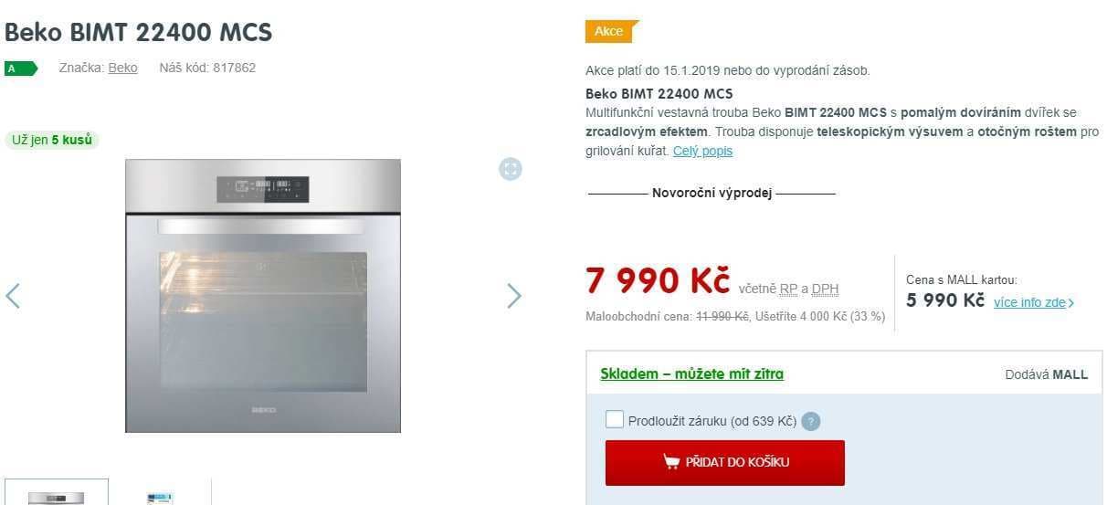 Multifunkční trouba Beko, gril, softclose