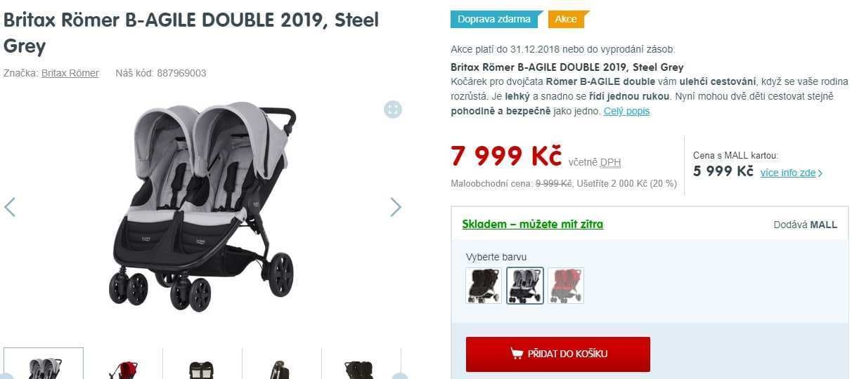 Kočárek pro dvojčata Britax B-AGILE DOUBLE 