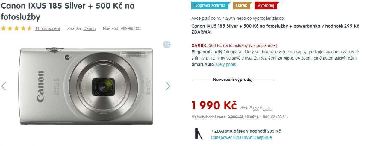 Canon IXUS 185, 20MPx, zoom, stabilizace