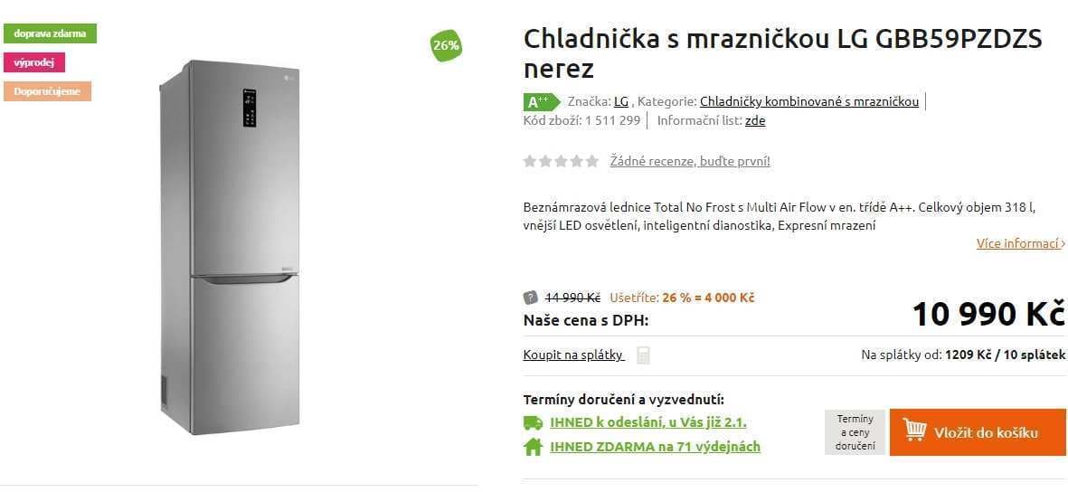 Lednice LG, no frost, A++, 190 cm