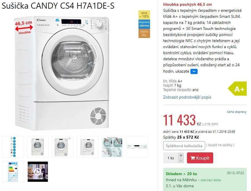 Kondenzační sušička Candy, 7kg, A+
