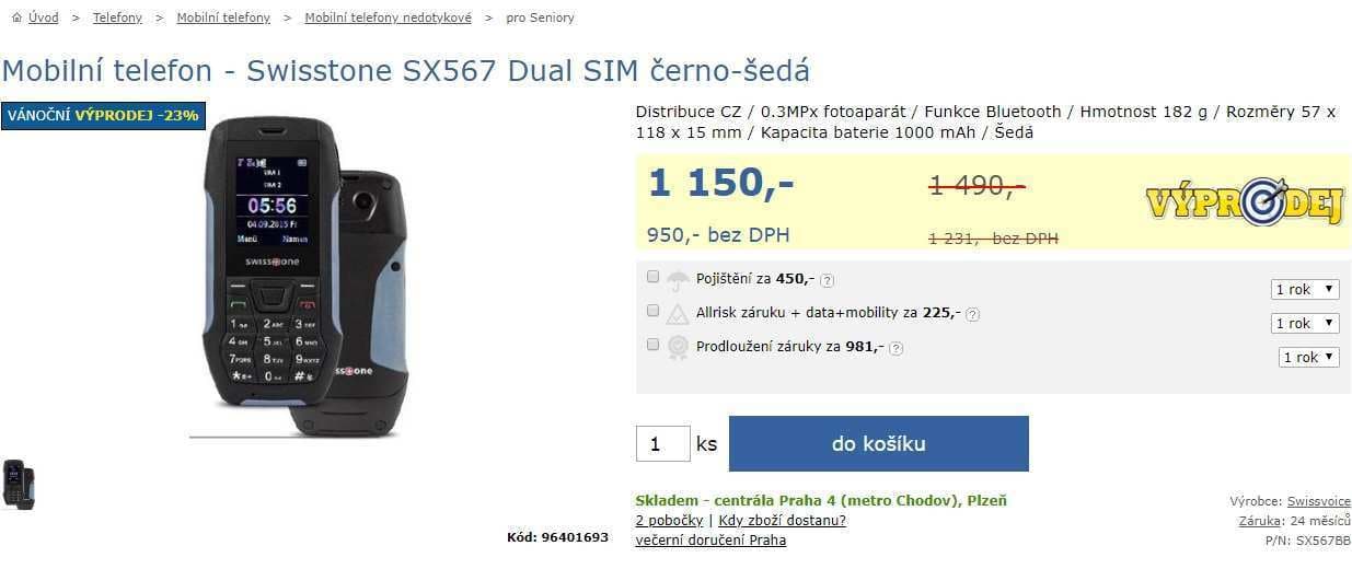 Klasický mobil Swissvoice, odolný, IP56