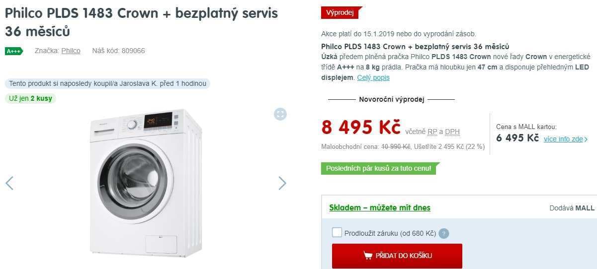 Pračka Philco, 8kg, A+++, 1400 ot.