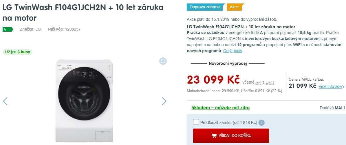 Pračka se sušičkou LG, 10,5/7 kg, pára, Twin