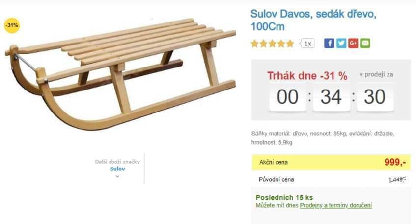 Dřevěné sáňky Sulov Davos, 100 cm
