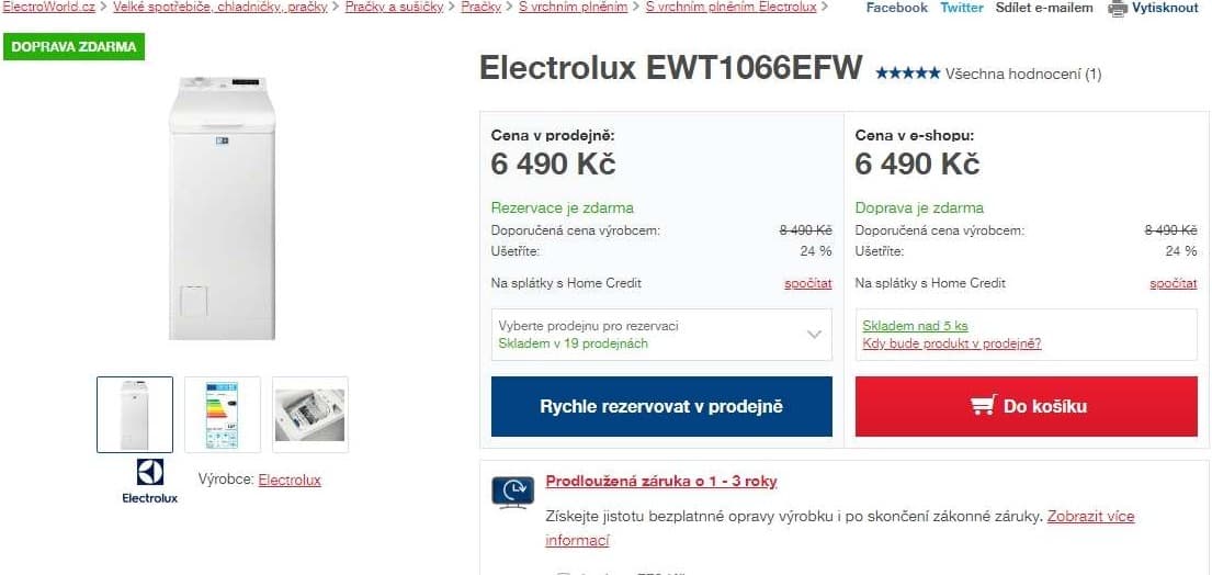 Pračka Electrolux, 6kg, 1000 ot., A++