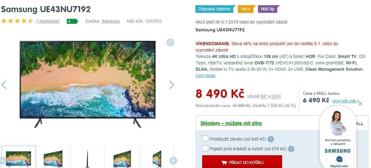 Ultra HD Smart TV, HDR, 108cm, Samsung