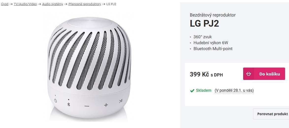 BT reproduktor LG PJ2, 360° zvuk 