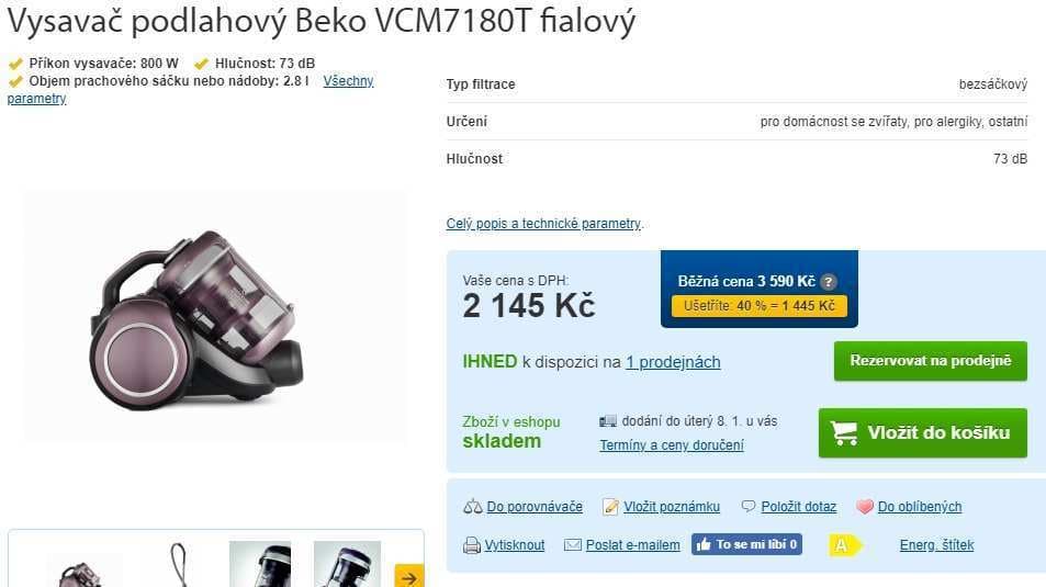 Bezsáčkový vysavač Beko, Hepa, Cyclone