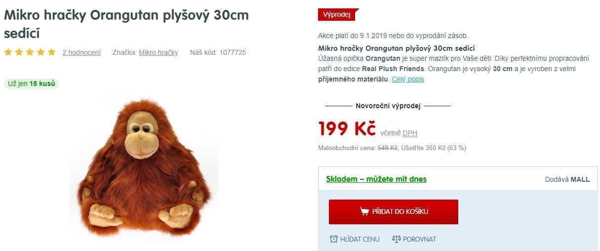 Plyšák orangutan, 30 cm