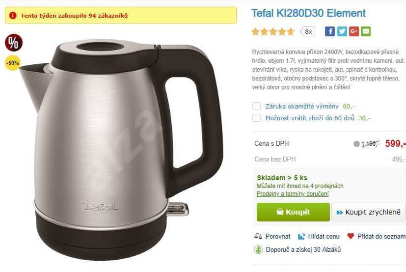 Rychlovarná konvice Tefal Element, 1,7l.