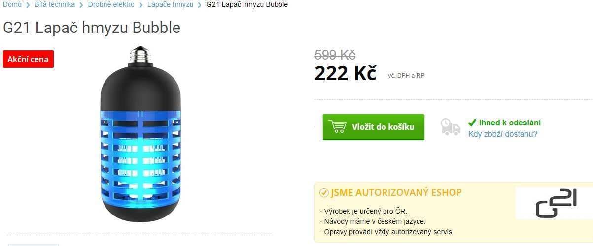Interiérový lapač hmyzu G21 Bubble