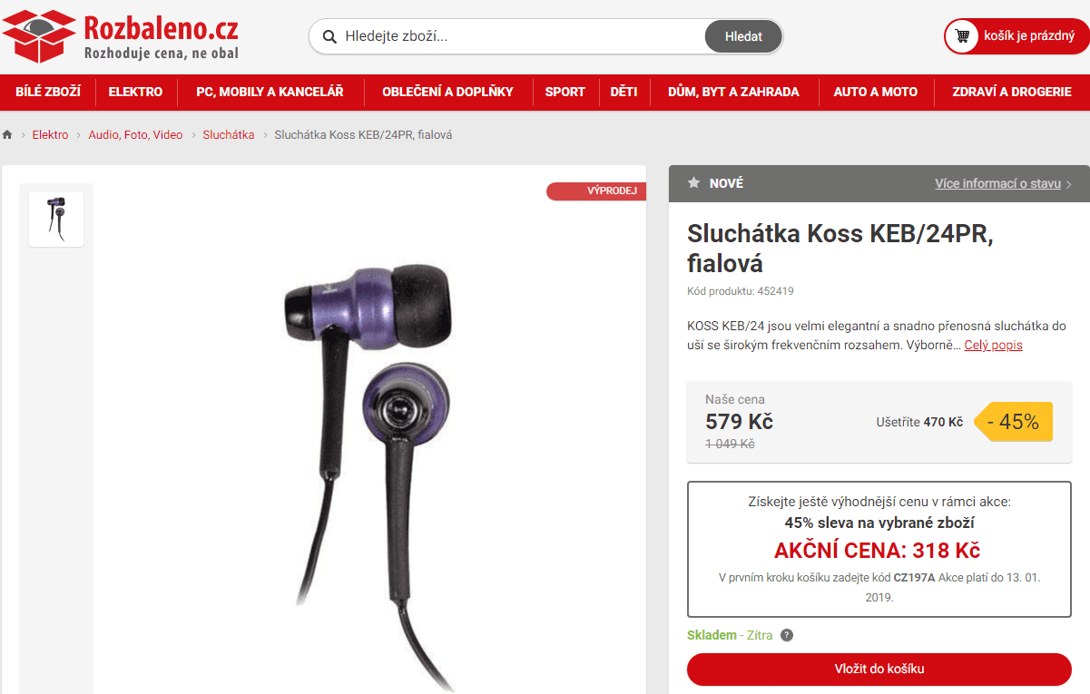 Špuntová sluchátka Koss KEB/24PR
